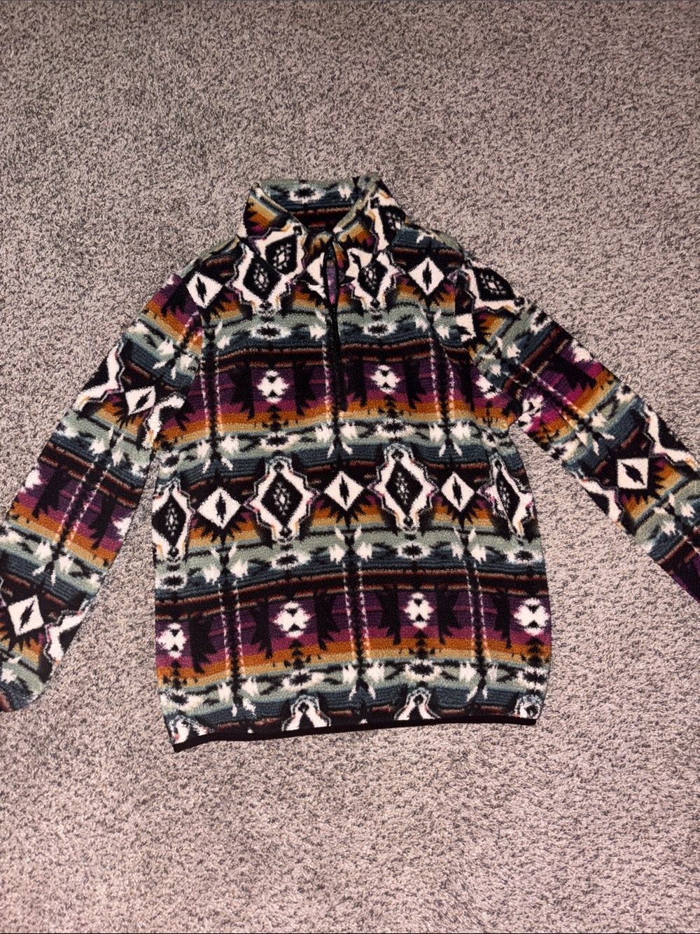Aztec-Pattern Quarter-Zip Fleece Sweater in Multicolor